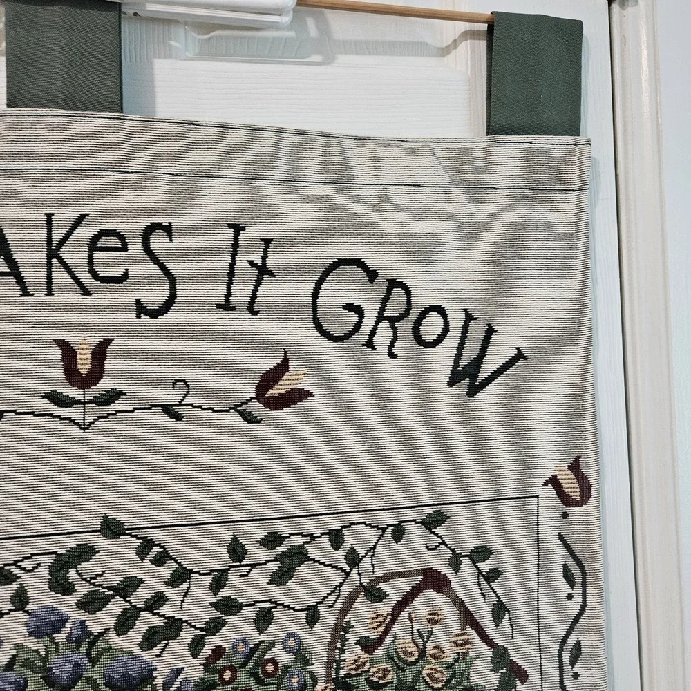 Vtg Faith Make It Grow Gardening Tapestry Wall Hanging Deb Strain 1997 READ
